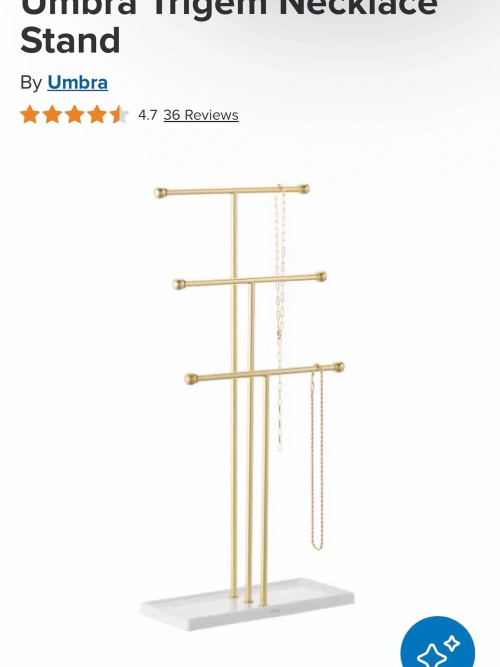 Umbra Gold Jewelry Stand with White Tray Organizer